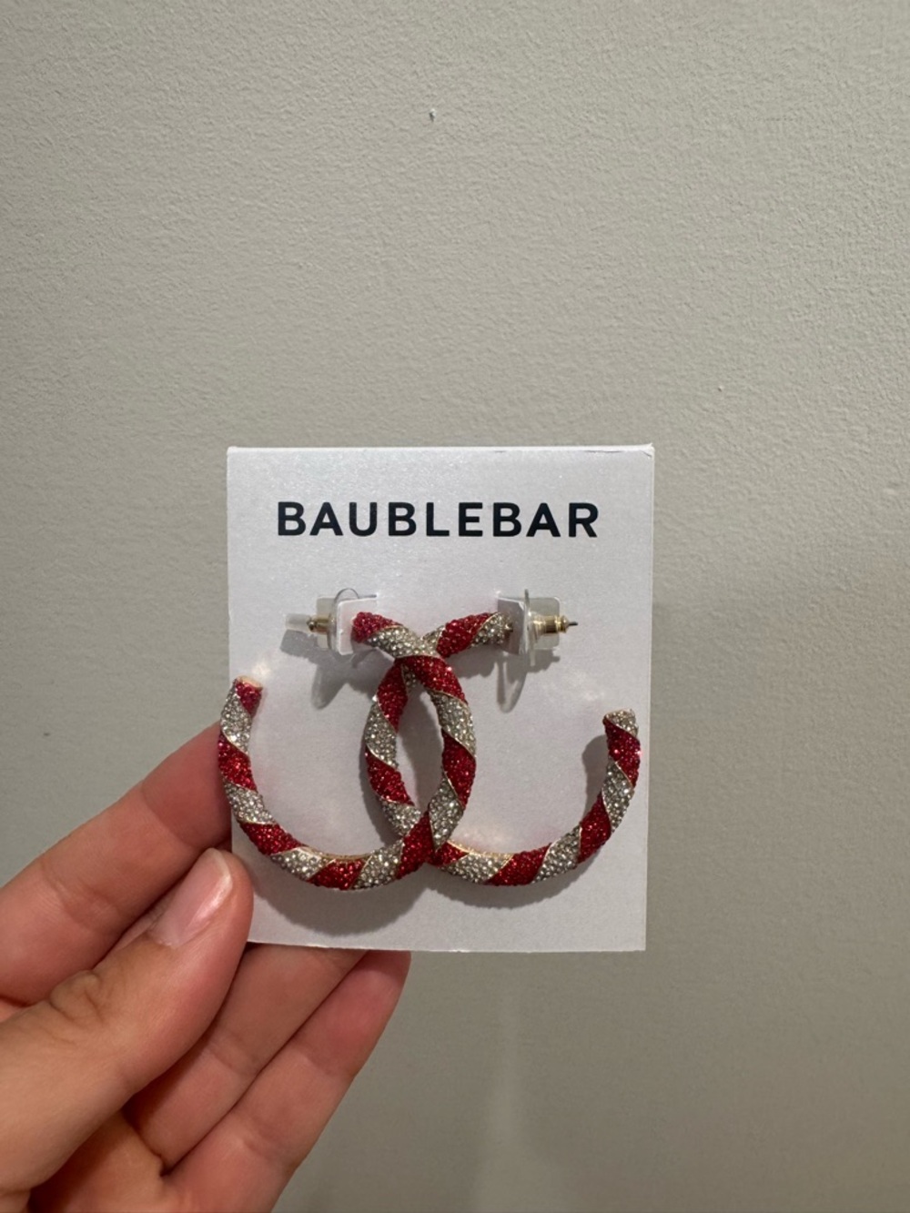 NWT BaubleBar Christmas and Holiday Candy Cane Hoop Earrings